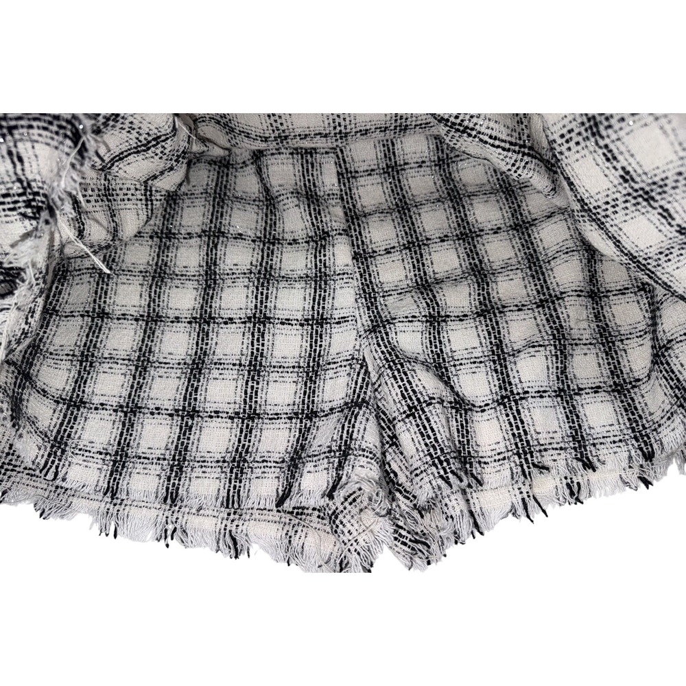 Umgee Women‎ Black White Plaid Tweed Metallic Pleated Frayed Hem Skort L A0291 - Picture 3 of 7